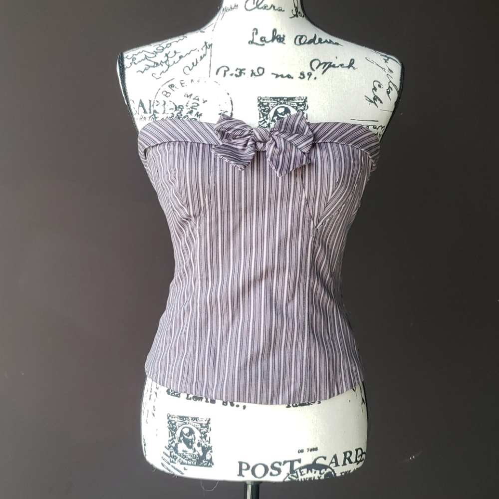 Nanette Lepore Pink Striped Corset Top With Bow 4